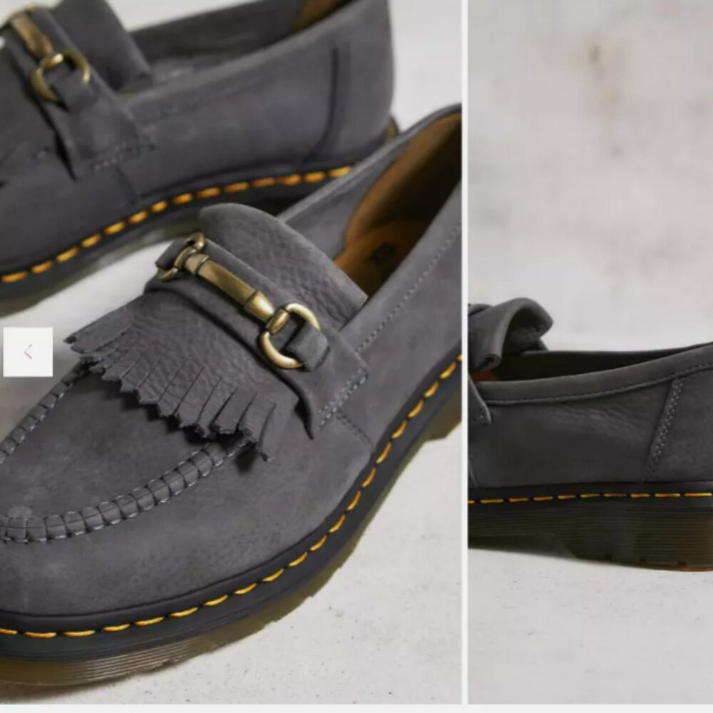 Dr. Martens Gray Suede Kiltie Loafers with Brass Hardware - Picture 7 of 10